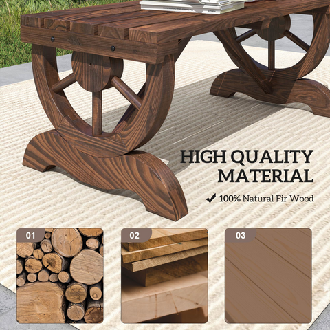 Rustic Wooden Wheel Bench 2-Person Seat - Brown Chair Loveseat Park