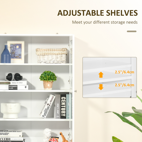 Modern Bookcase Display Storage Cabinet w/ Doors Adjustable Shelves