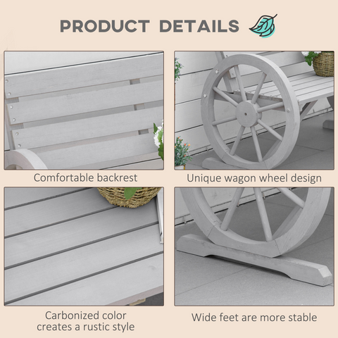 2 Seater Bench Armrest Chair & Wooden Cart Wagon Wheel Rustic High Back Grey