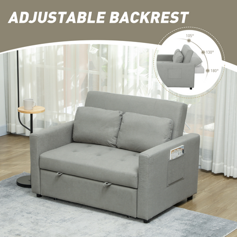 HOMCOM 2 Seater Sofa Bed Convertible Bed Settee with Cushions, Pockets, Grey