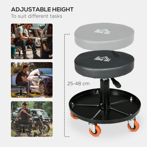 HOMCOM Pneumatic Adjustable Mechanic Stool with Tool Tray and Wheels