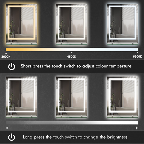 kleankin Dimmable Bathroom Mirror with LED Lights, 3 Colours, Defogging Film