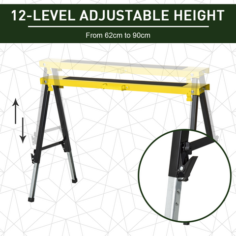 Set of 2 Folding Saw Horses Steel Frame  Anti-Slip Platform Handle DIY Durhand
