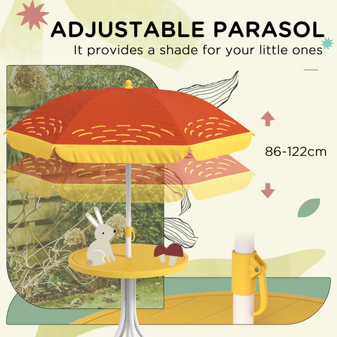 Outsunny Kids Bistro Table and Chair Set with Lion Theme, Adjustable Parasol
