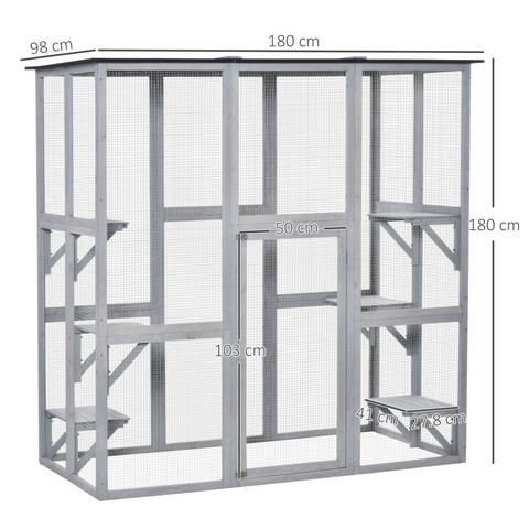 PawHut Wooden Cat House with Platforms, Cat Cage for Multiple Kittens