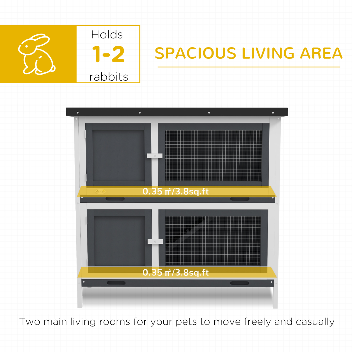 PawHut Double Decker Rabbit Hutch Bunny Cage Pet House Outdoor with Tray, Grey