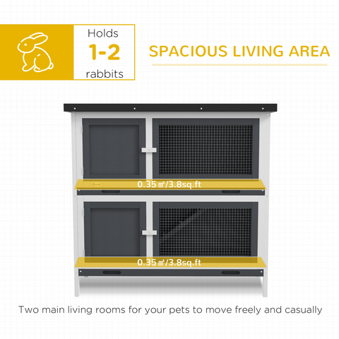 PawHut Double Decker Rabbit Hutch Bunny Cage Pet House Outdoor with Tray, Grey