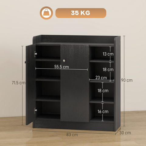 HOMCOM Shoe Storage Cabinet Footwear Rack Stand w/Adjustable Shelves Black