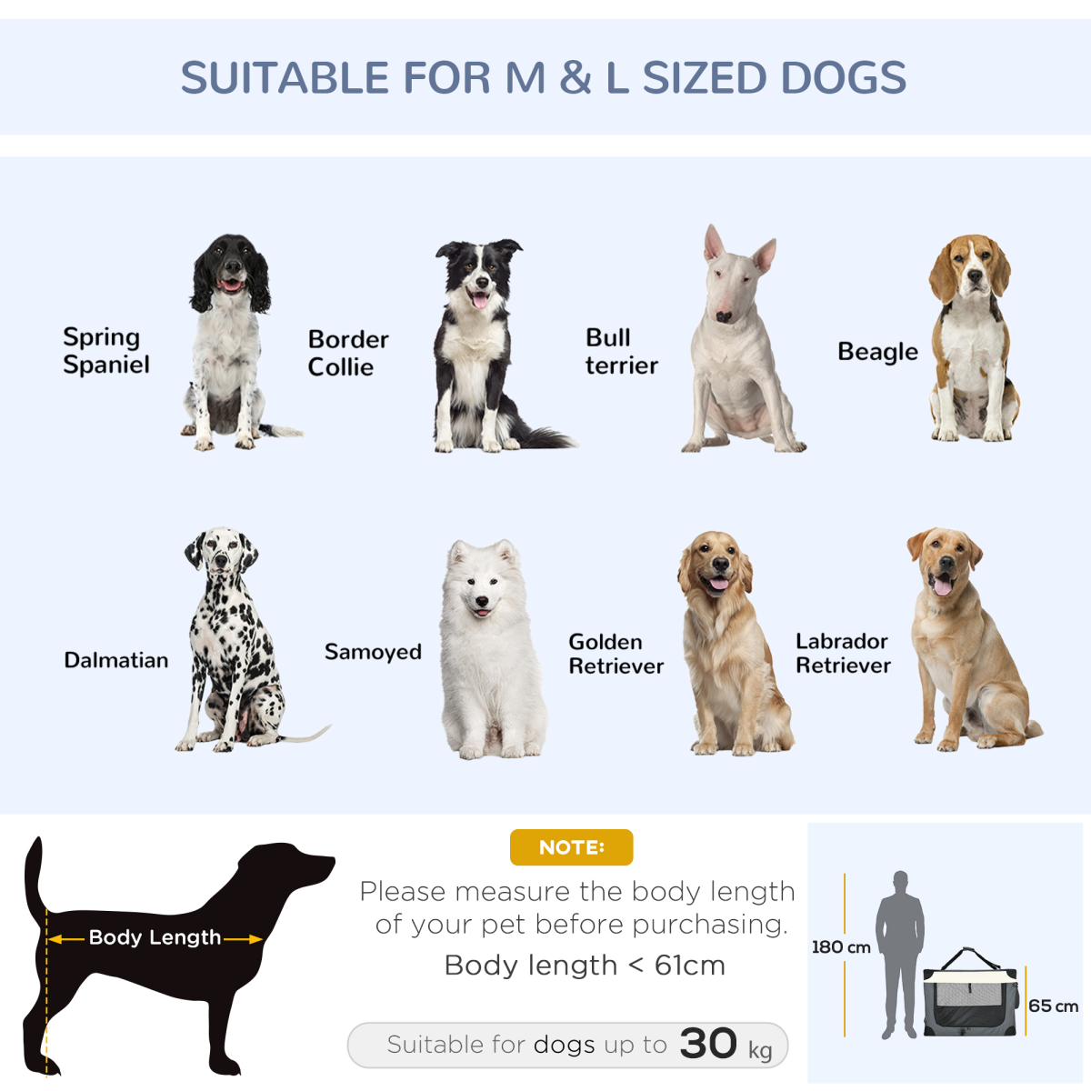 91cm Foldable Pet Carrier w/ Cushion, for Large Dogs and Cats - Grey Pawhut
