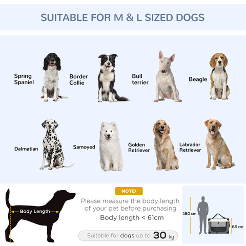 91cm Foldable Pet Carrier w/ Cushion, for Large Dogs and Cats - Grey Pawhut