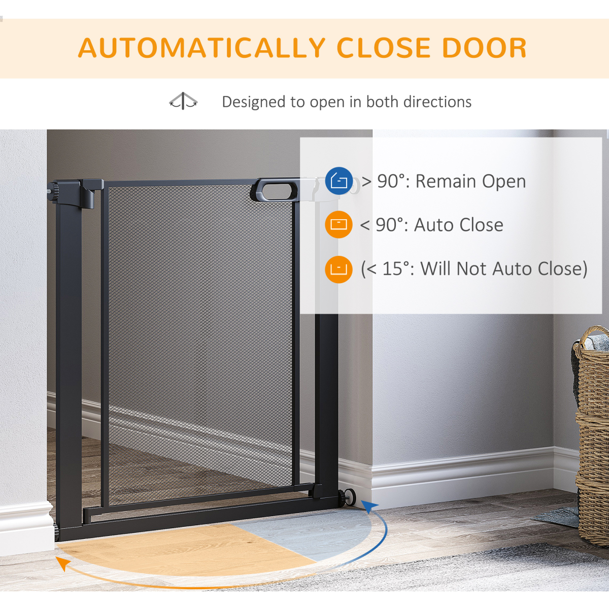 Pressure Fit Safety Gate for Stairs w/ Auto Close 75-82 cm - Black Pawhut