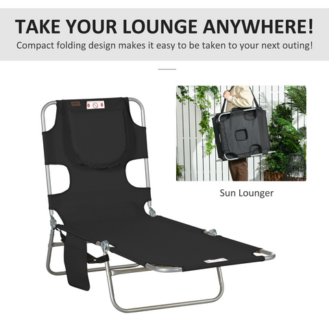 Patio Foldable Sun Lounger 5 Level Adjustable Reclining Chair Black