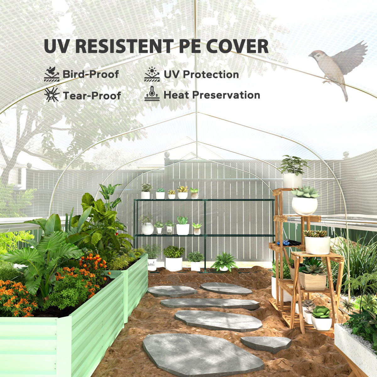 Outsunny Polytunnel Greenhouse W/ Roll-up Sidewalls, Mesh Door, 6 x 3 x 2m