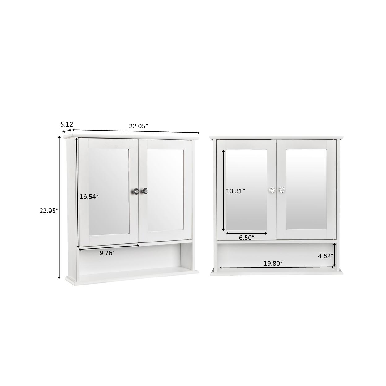 Double Door Mirror Indoor Bathroom Wall Mounted Cabinet Shelf White