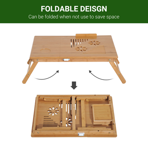Portable Laptop Desk Notebook Tray PC Bed Drawer Adjustable Bamboo HOMCOM
