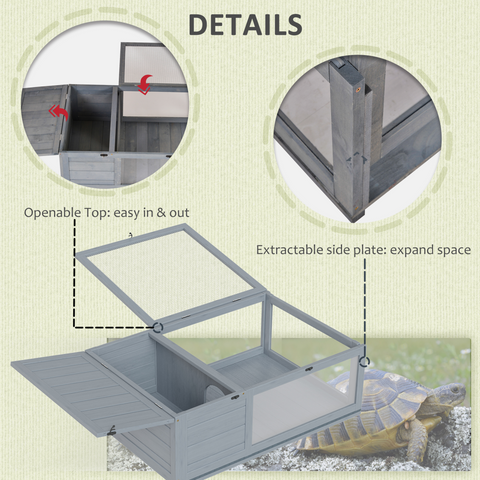 Tortoise House with Mesh Roof, Small Pet Reptile Wooden House, Grey