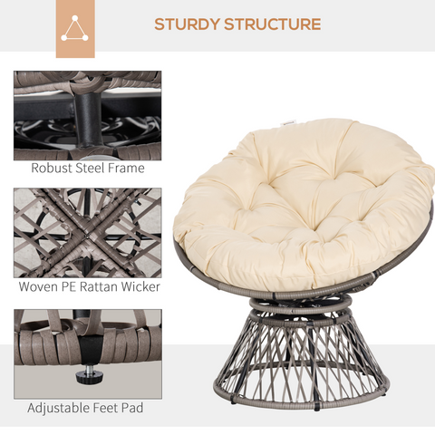 360??Swivel Rattan Papasan Moon Bowl Chair Round Outdoor w/ Padded Outsunny
