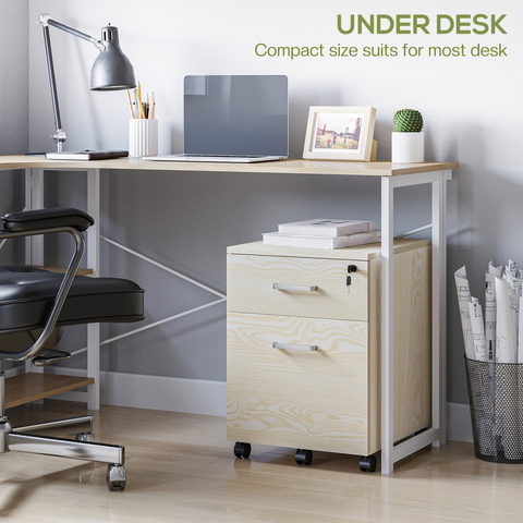 2-Drawer Locking Office Filing Cabinet 5 Wheels Rolling Storage Oak Vinsetto