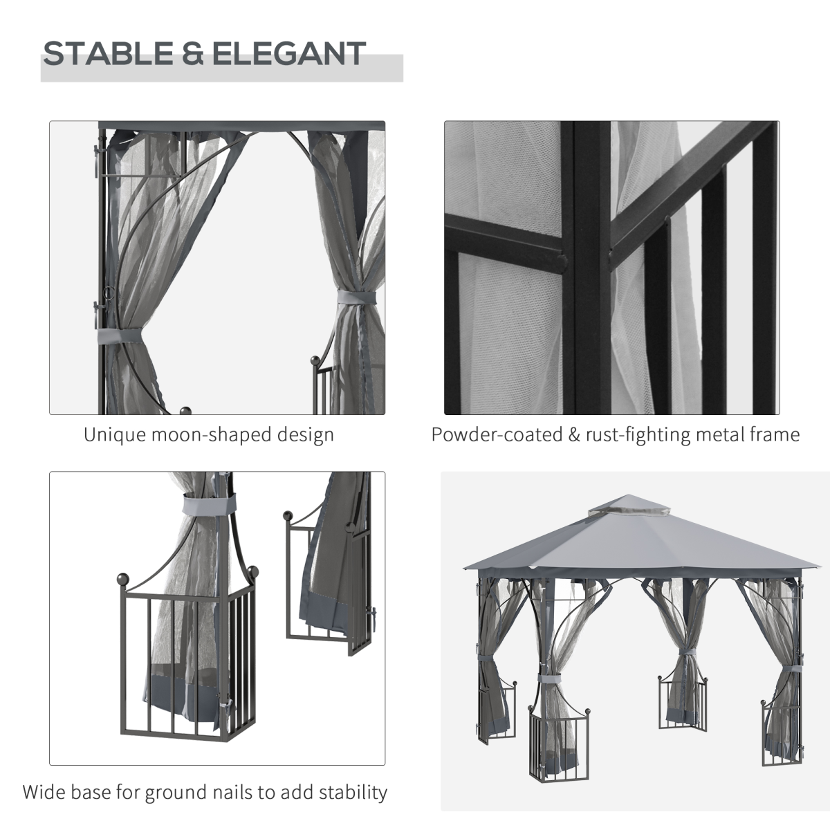 Gazebo Party Tent Canopy Sun Shade for Patio Garden Light Grey 3x3(m) Outsunny
