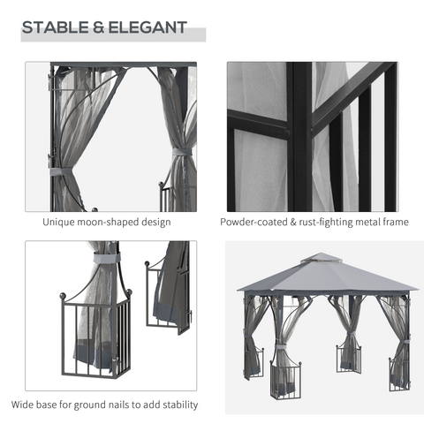 Gazebo Party Tent Canopy Sun Shade for Patio Garden Light Grey 3x3(m) Outsunny