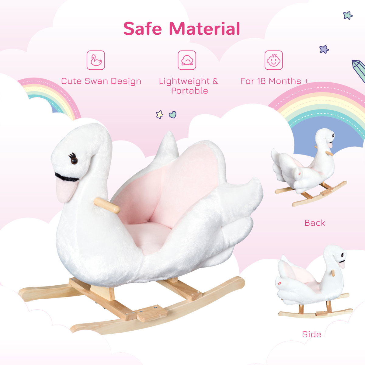 Kids Rocking Horse Ride On Swan Toy w/ Music Safety Seat for Toddler HOMCOM