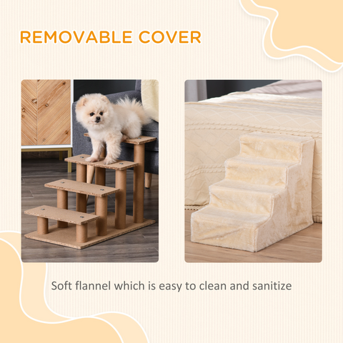 Portable Dog Stairs with Washable Plush Cover, for High Bed Sofa - Beige