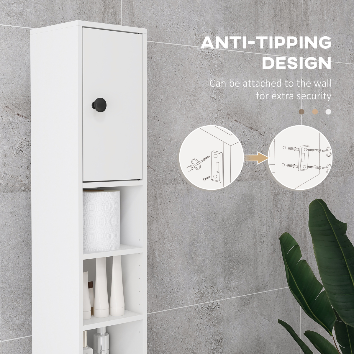 Kleankin Slim Bathroom Cabinet, Toilet Roll Storage w/ Open Shelves, White