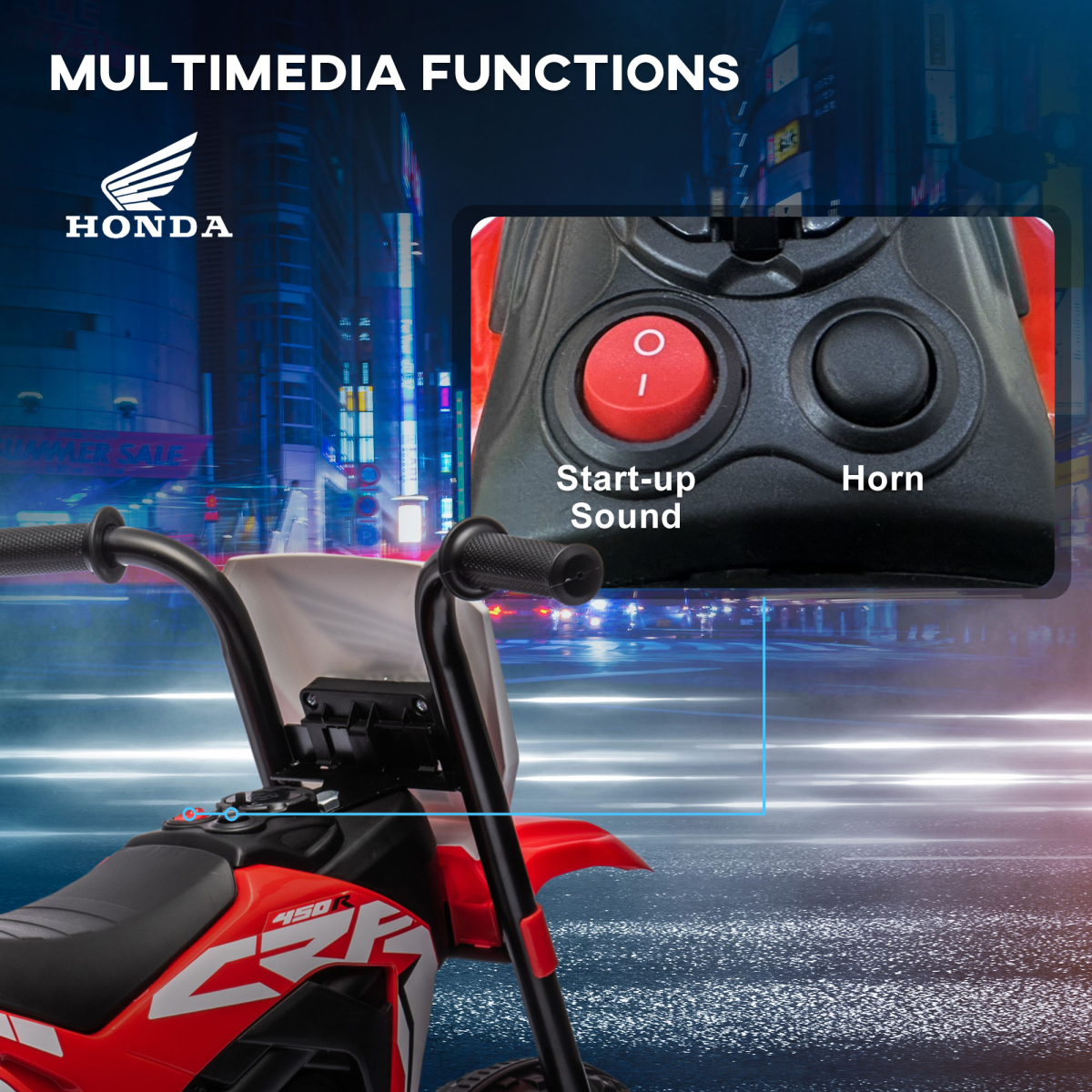 HOMCOM Honda CRF450RL Licensed 6V Kids Electric Motorbike with Horn - Red