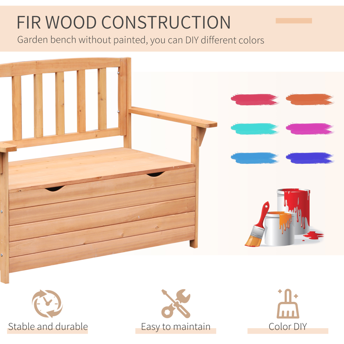 Outdoor Garden Storage Bench Patio Box All Weather Fir Wood 112 x 84 cm