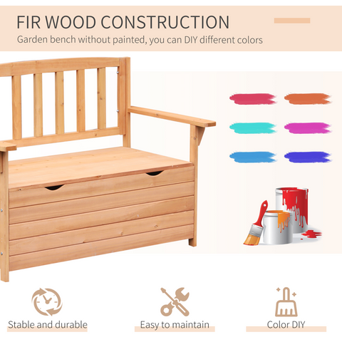 Outdoor Garden Storage Bench Patio Box All Weather Fir Wood 112 x 84 cm