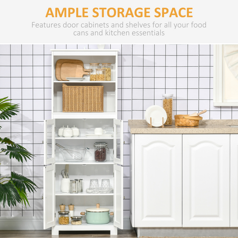 HOMCOM Kitchen Cupboard Storage Cabinet Adjustable Shelves, Glass Doors, White