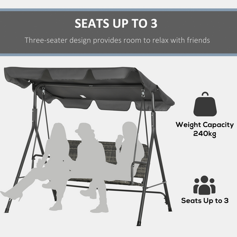Outsunny 3-person Rattan Swing Chair, Hanging Bench w/ Stand, Adjustable Canopy