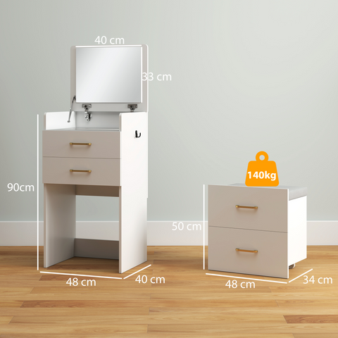HOMCOM 3 in 1 Dressing Table Vanity Desk with Mirror and Cushioned Stool