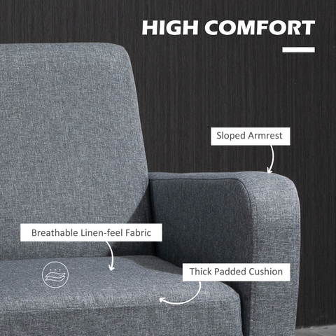Linen Modern-Curved Armchair Accent Seat w/ Thick Cushion Wood Legs Grey