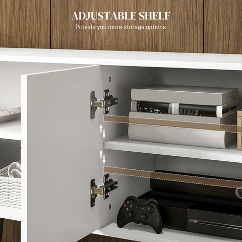 HOMCOM TV Unit for 65" TVs with 2 Open Shelves, Door and 2 Cable Holes, White