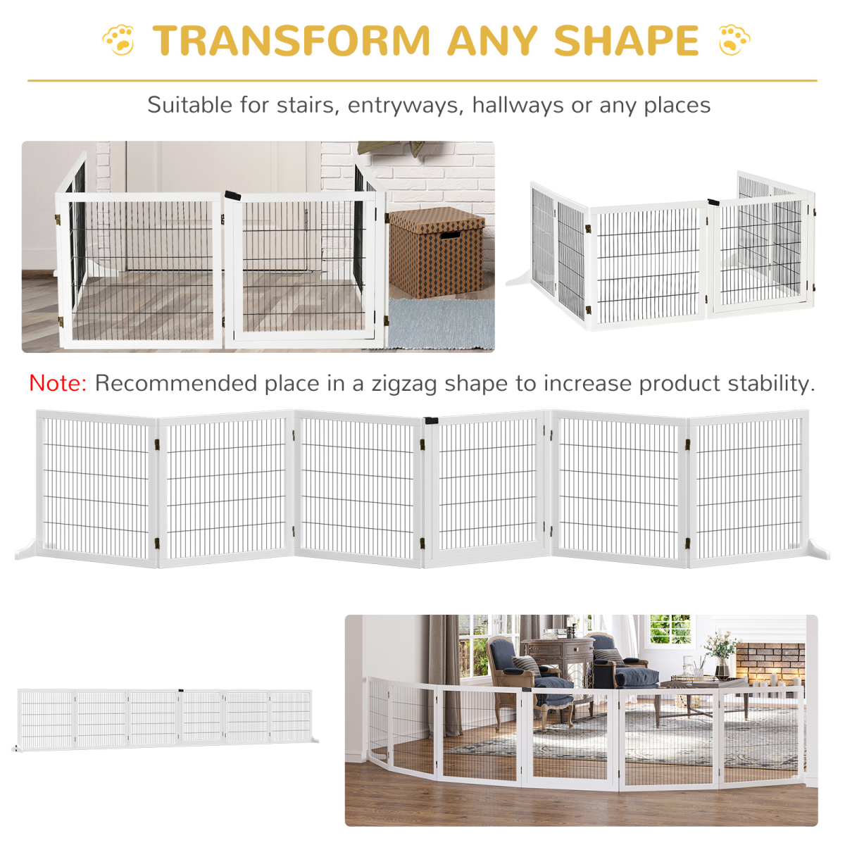 Freestanding Pet Dog Gate 6 Panel Foldable Wooden Playpen 432cm Long Pawhut