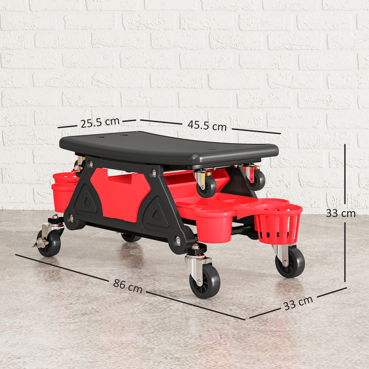 HOMCOM Rolling Mechanic Stool, 135kg Capacity Workshop Stool, Red