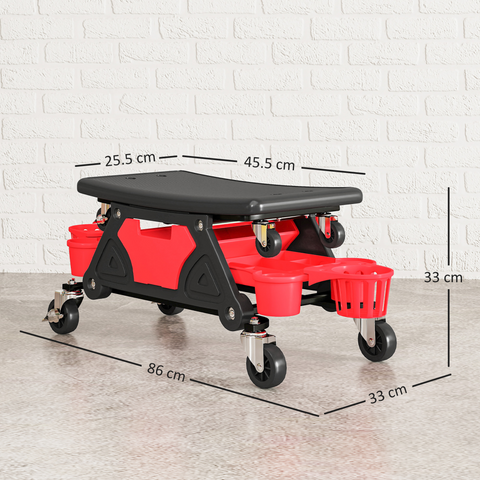 HOMCOM Rolling Mechanic Stool, 135kg Capacity Workshop Stool, Red