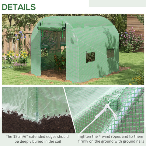 2.5 x 2m Walk-In Polytunnel Greenhouse with Steel Frame Roll Up Door Green