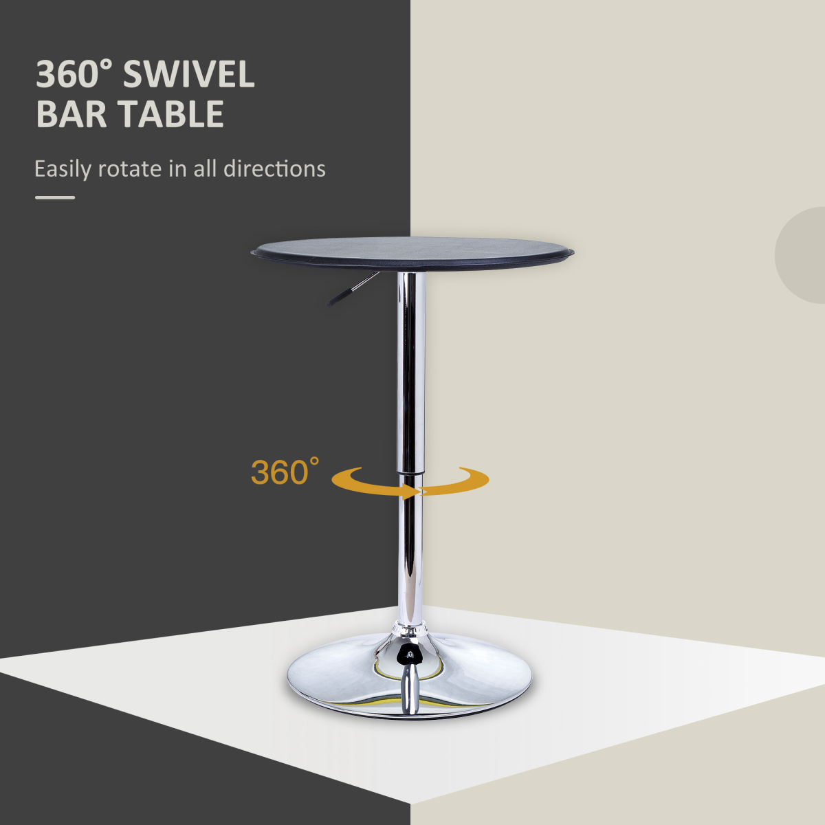 Chrome Steel Height Adjustable Round Bar Table Dinning Table Black