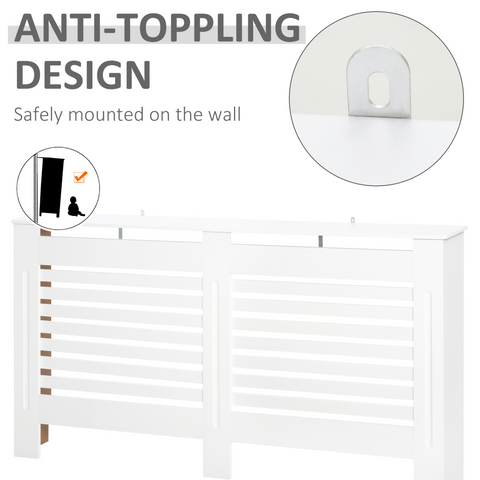 HOMCOM Modern Radiator Cover Cabinet Slatted Design MDF White Medium