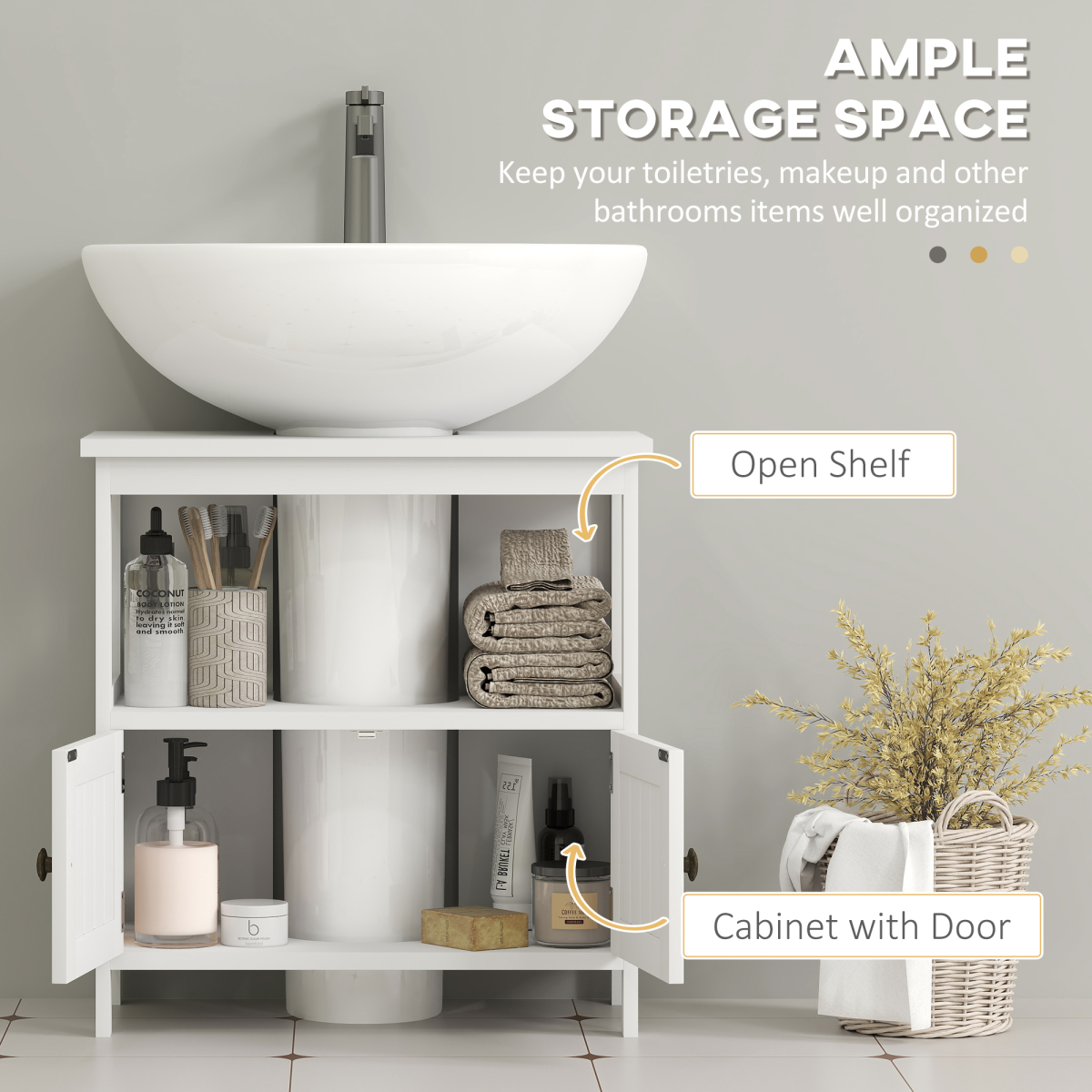 kleankin Bathroom Pedestal Under Sink Cabinet  Storage Shelves, Door, White