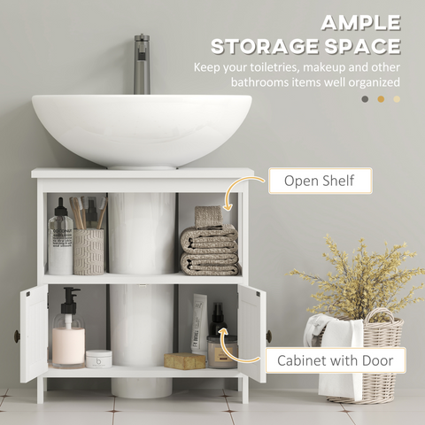 kleankin Bathroom Pedestal Under Sink Cabinet  Storage Shelves, Door, White