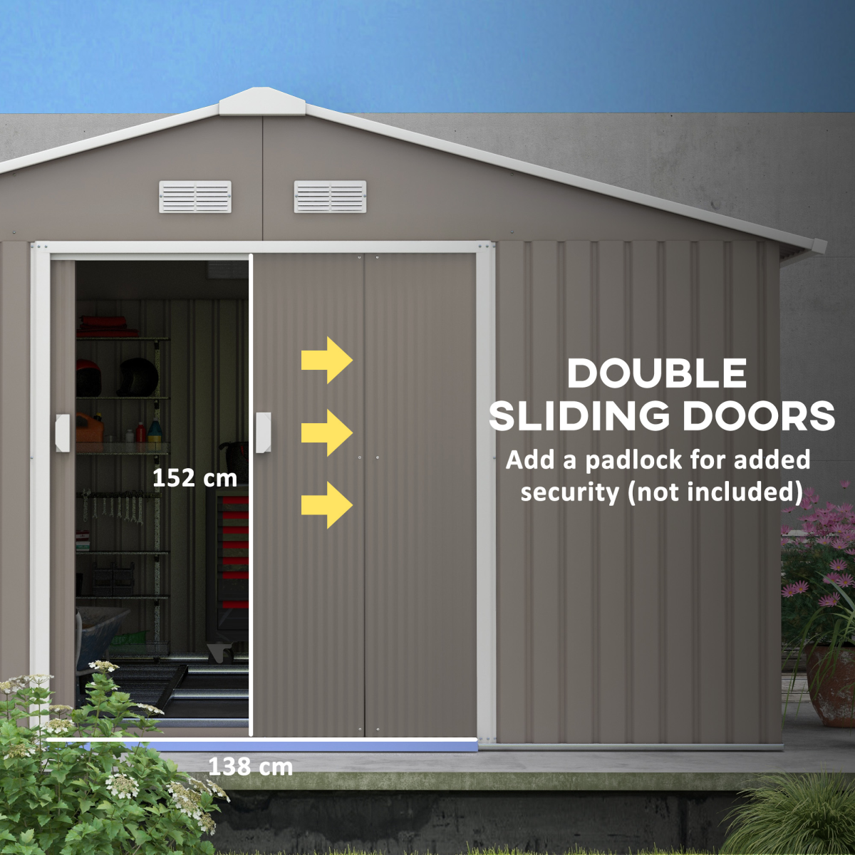 Garden Shed Storage Yard Store Door Metal Roof Tool Box Container 12.5ft x 11ft