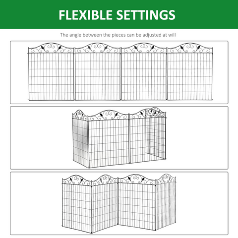 Garden Decorative Fence 4 Panels 44in x 12ft Steel Wire Border Edging Outsunny