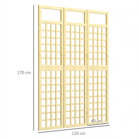 Outsunny 3-Panel Wooden Garden Privacy Screen, Natural Wood Finish