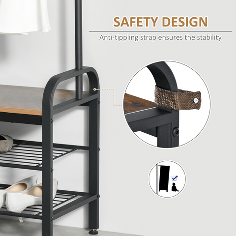 Industrial Coat Rack Stand with 8 Hooks Hangers Storage Cabinet Brown