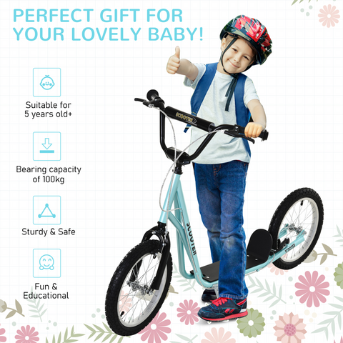 HOMCOM 90-96cm Kids Kick Scooter Adjustable Handlebar Inflatable Wheels Blue