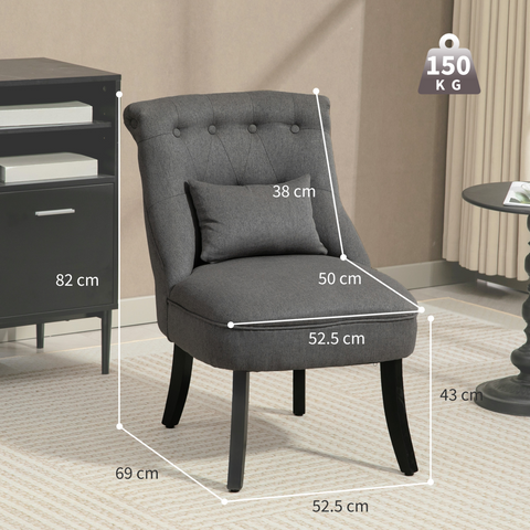 HOMCOM Fabric Single Sofa Upholstered with Pillow Wood Leg Charcoal Grey