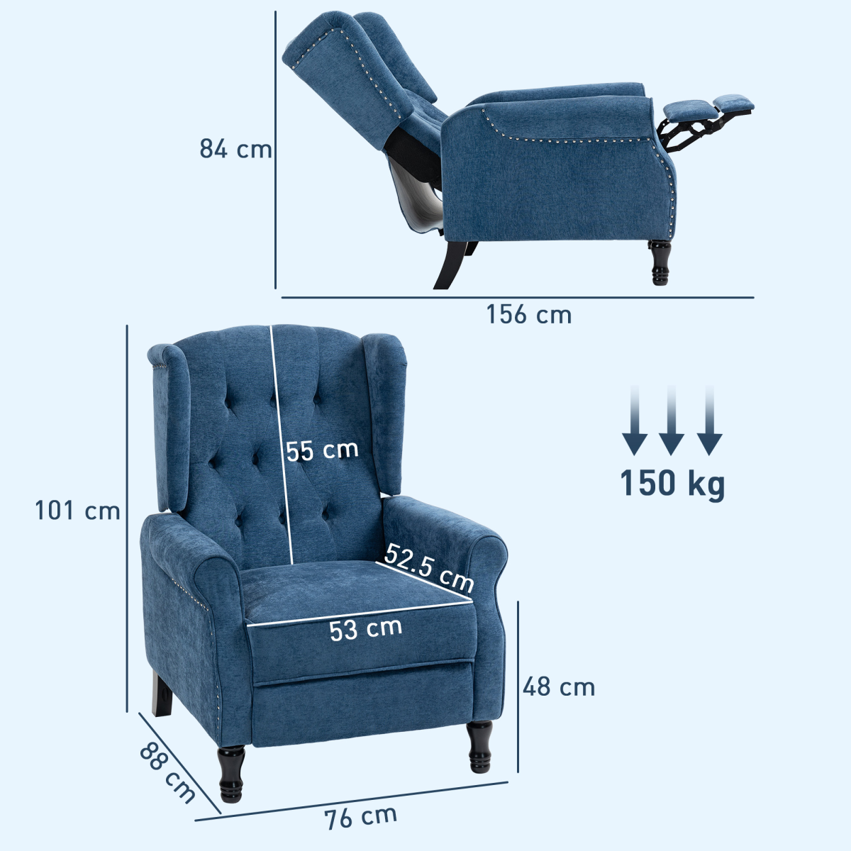 HOMCOM Manual Reclining Armchair Recliner with Footrest Royal Blue